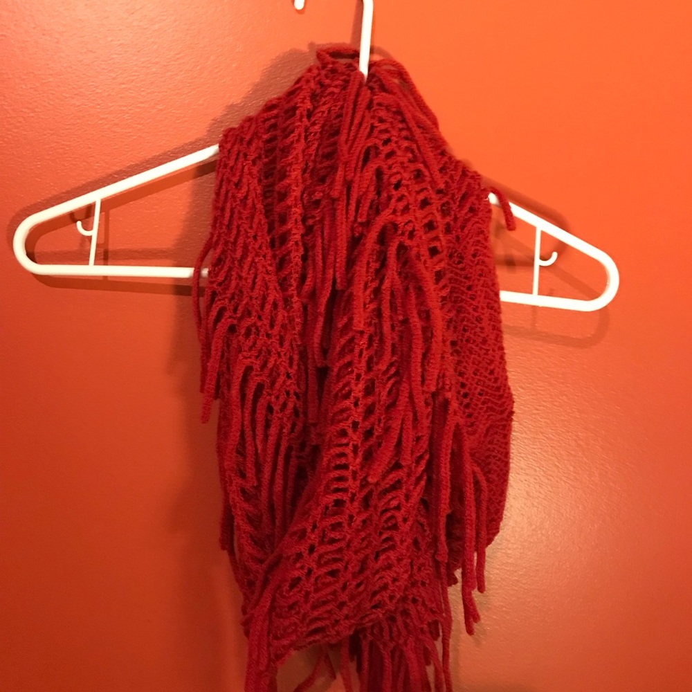 Red Shaggy Net Infinity Scarf